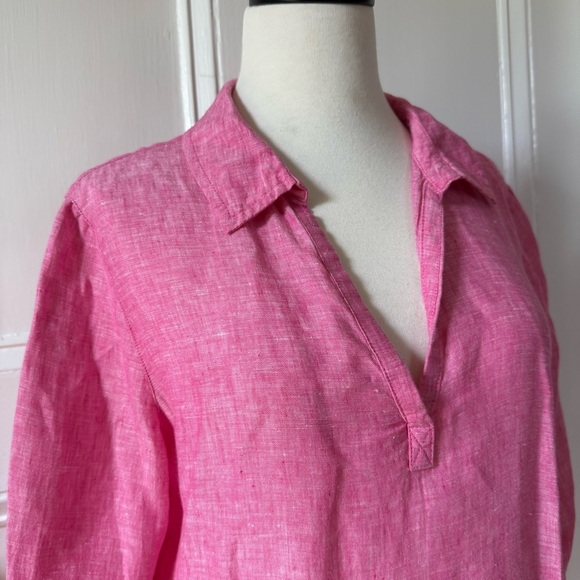 Tahari Women’s 100% Linen Henley 3/4 Sleeve Pink Tunic w/ Side Vents Medium - Picture 2 of 15